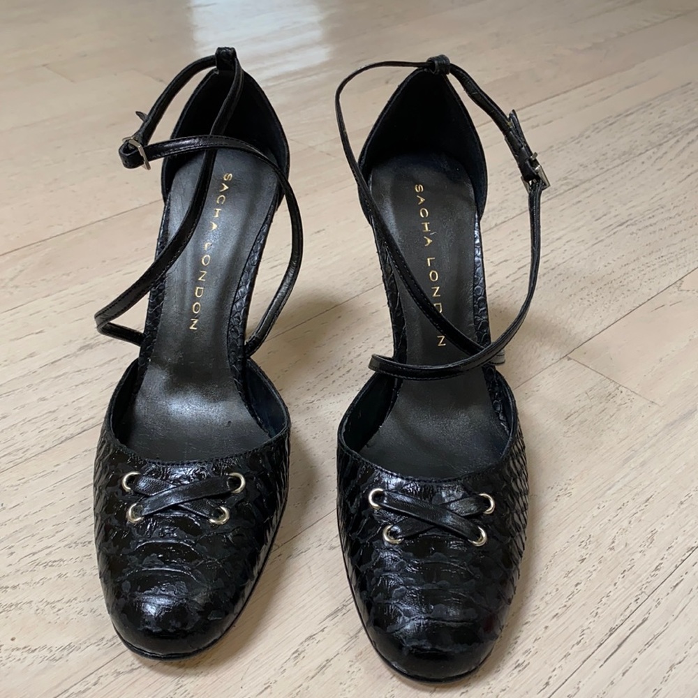 Black snakeskin heels